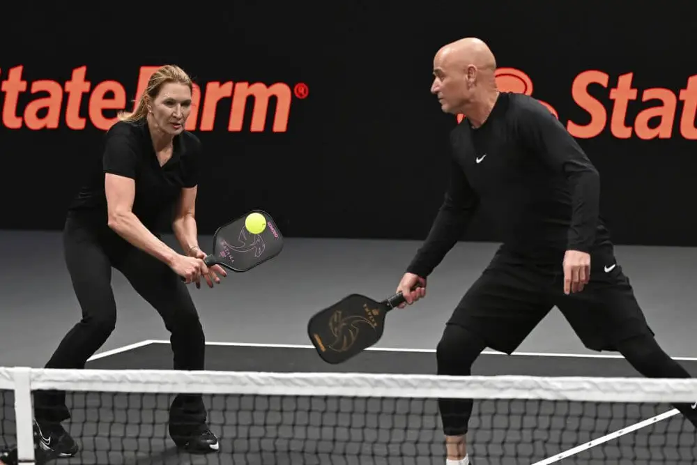 Andre Agassi és Steffi Graf pickleball-bemutatón (Fotó: The New York Times)